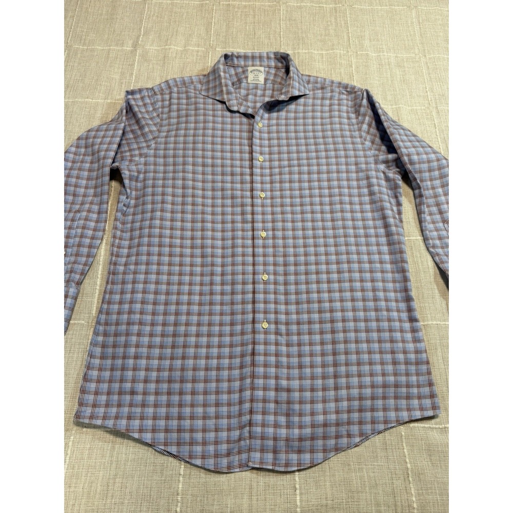 Brooks Brothers‎ Regent 16 2/3 Blue Burgundy Plaid Non Iron Dress Shirt Cotton